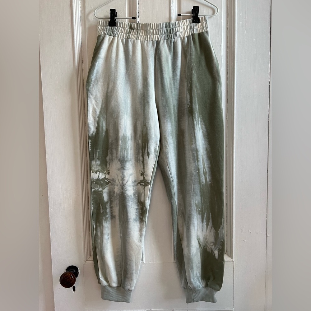 Whiteroom + Cactus Green and White Tie Dye Joggers- Size Large